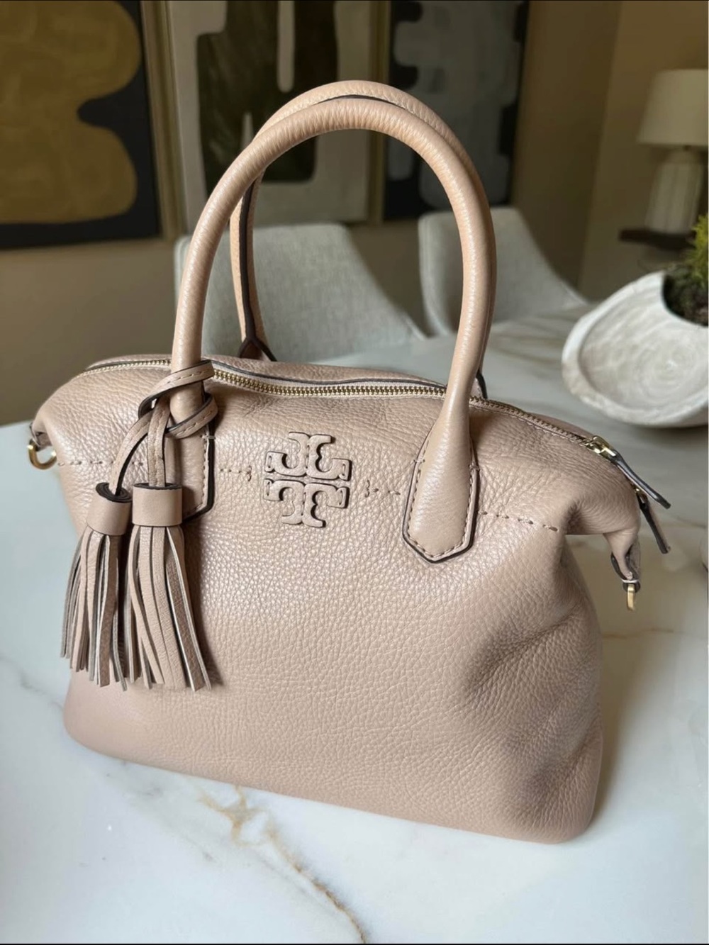 Tory Burch McGraw Soft Leather Satchel in Blush